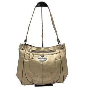 Nine West Shoulder Bag Handbag Bronze Gold‎ Metallic Faux Leather Glam Classic